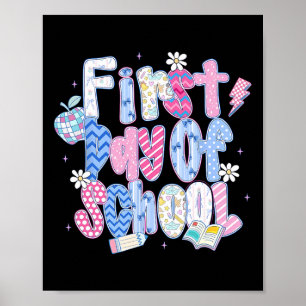 Happy First Day Of School Hello Teacher Kids Back Poster