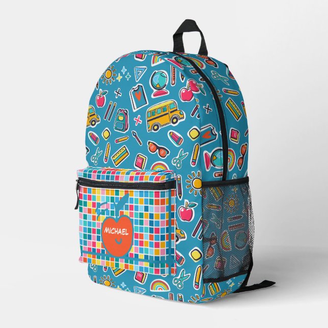 Happy First Day Of School Monogram Personalised Printed Backpack (Back Corner Right)
