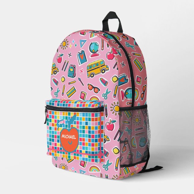 Happy First Day Of School Monogram Personalised Printed Backpack (Back Corner Right)