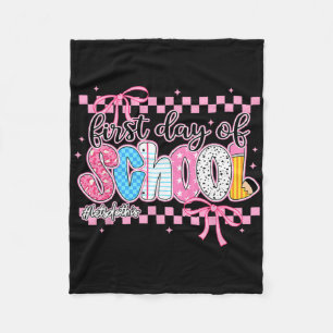 Happy First Day Of School Pencil Teacher Kids Back Fleece Blanket