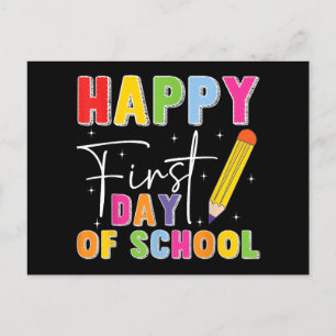 Happy First Day Of School Pencil Teacher Kids Back Holiday Postcard
