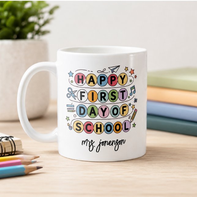 Happy First Day of School Personalised Name Coffee Mug (Happy First Day of School Personalized Name Coffee Mug)