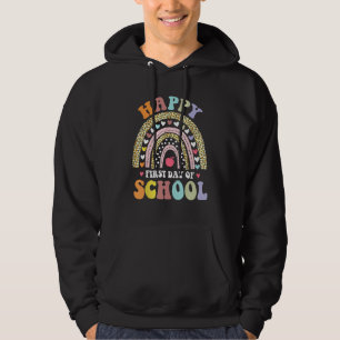 Happy First Day Of School Rainbow Leopard Teacher  Hoodie