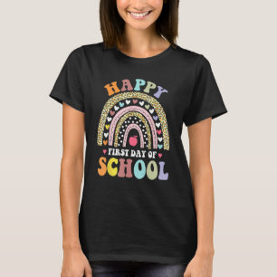 Happy First Day Of School Rainbow Leopard Teacher  T-Shirt