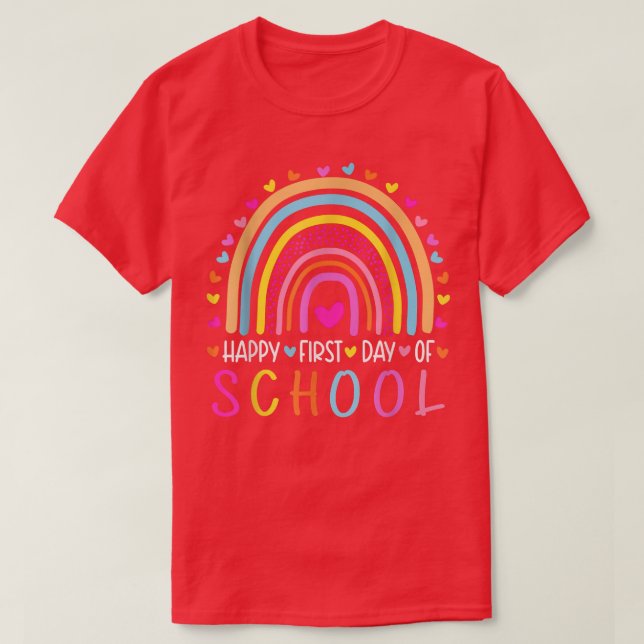 Happy First day of School Rainbow Leopard Teacher  T-Shirt (Design Front)