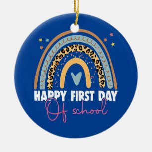 Happy First Day Of School Rainbow Leopard Women Ceramic Tree Decoration