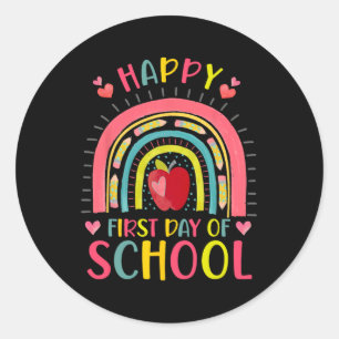 Happy First Day Of School Rainbow Teacher Byck To  Classic Round Sticker