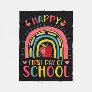 Happy First Day Of School Rainbow Teacher Byck To Fleece Blanket
