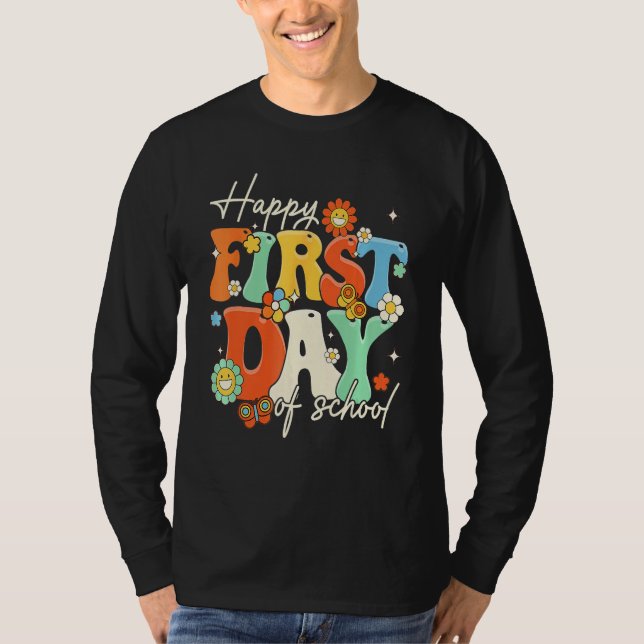 Happy First Day Of School Retro Groovy  Teacher St T-Shirt (Front)