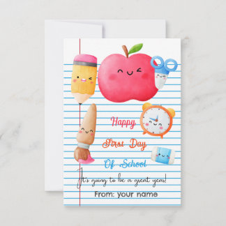 Happy first day of school tags thank you card