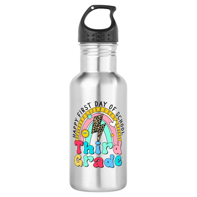 happy first day of school third grade rainbow 532 ml water bottle (Front)
