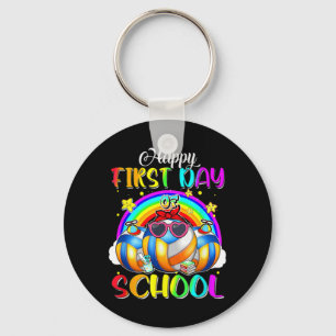 Happy First Day Of School Volleyball Rainbow Happy Key Ring