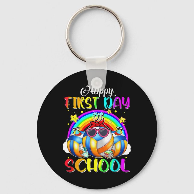 Happy First Day Of School Volleyball Rainbow Happy Key Ring (Front)