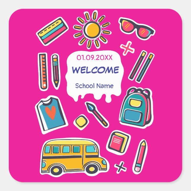 Happy First Day Of School WELCOME Square Sticker (Front)