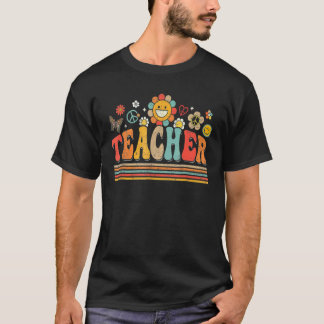 Happy First Day Of Teacher Retro Groovy Back To Sc T-Shirt