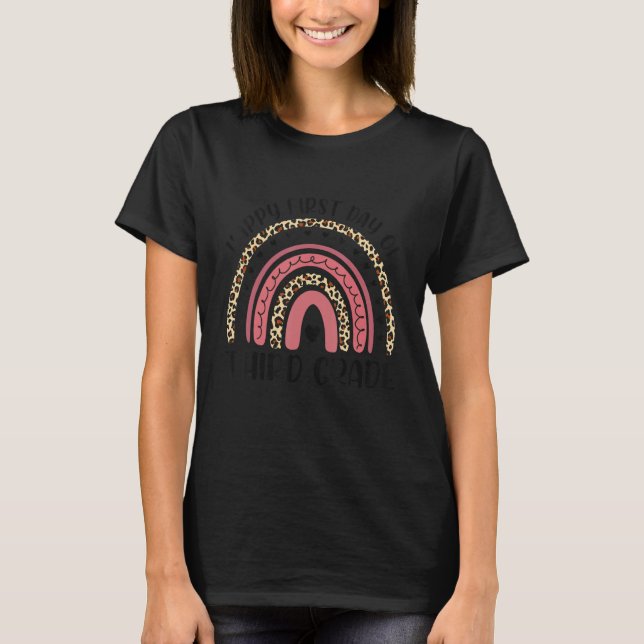 Happy First Day Of Third Grade Retro Leopard Rainb T-Shirt (Front)