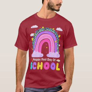 Happy First Day School Leopard Rainbow Heart T-Shirt