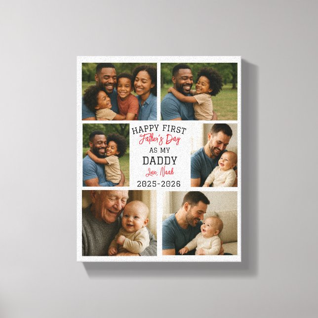 Happy First Father Day Personalised Photo Collage Canvas Print (Front)