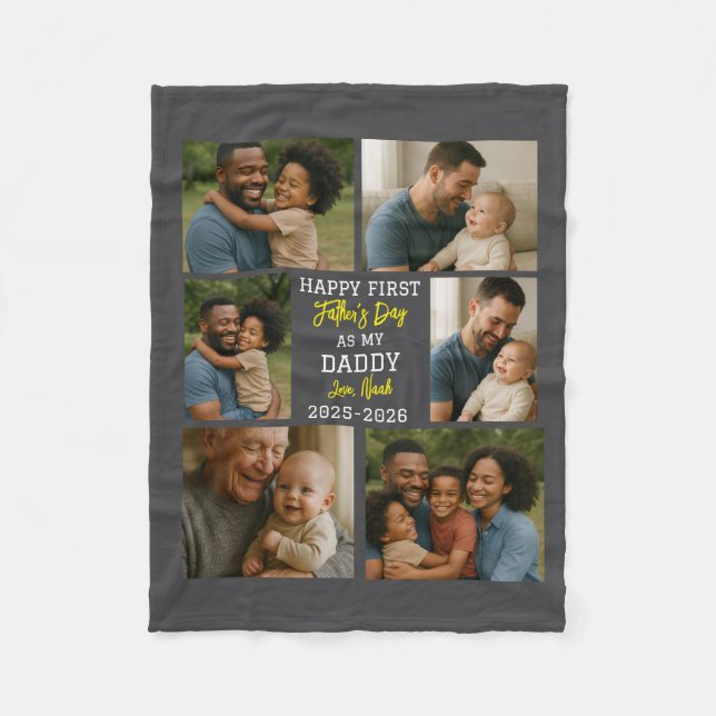 Happy First Father Day Photo Collage Fleece Blanket (Front)