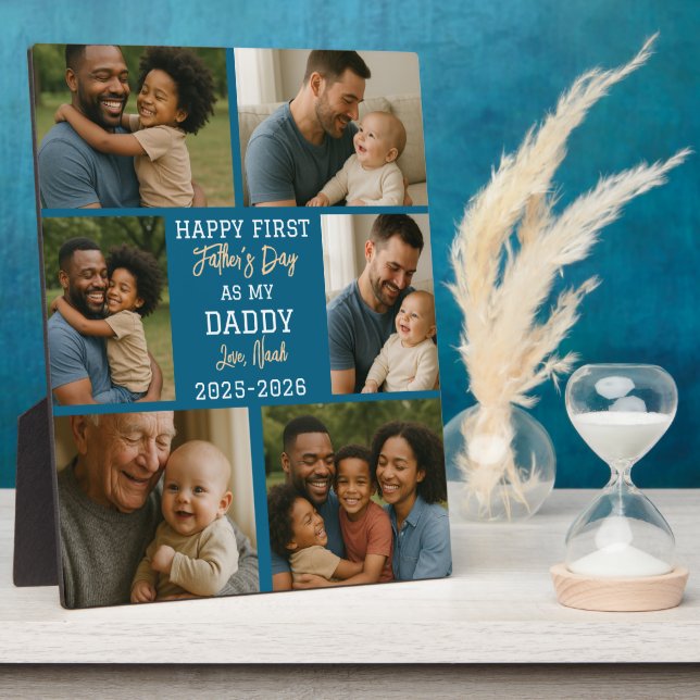 Happy First Father Day Photo Collage Plaque (Side)