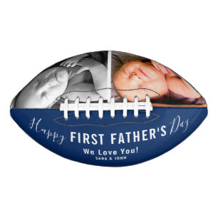 Happy First Father’s Day 2 Photos Blue Modern Name Football