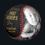 Happy First Father’s Day Black Gold 2 Photos Name Baseball<br><div class="desc">This words "Happy First Father's Day" with 2 family photos on gold text black background is a beautiful gift idea for this father's day or birthday event. The unique part here is that you can personalise it by putting names you want or adding your own words. If you can not...</div>