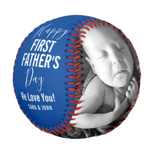 Happy First Father’s Day Blue Baby 2 Photos Name Baseball