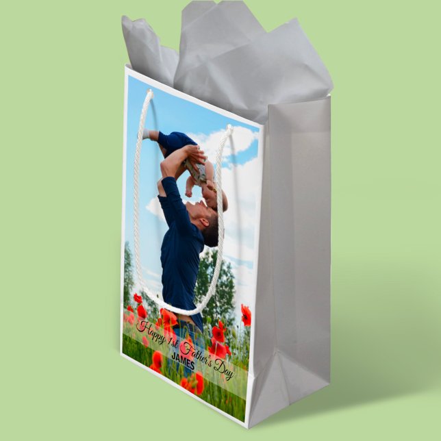 Happy First Father’s Day Custom Photo and Name Small Gift Bag (Creator Uploaded)