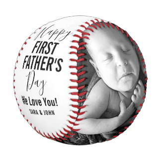 Happy First Father’s Day White Baby 2 Photos Name Baseball