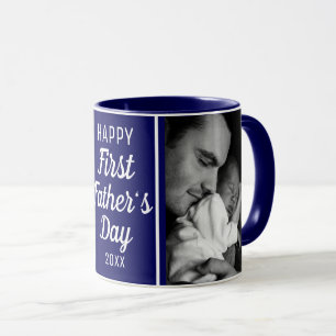 Happy First Father's Day 2 Photo Blue And White Mug