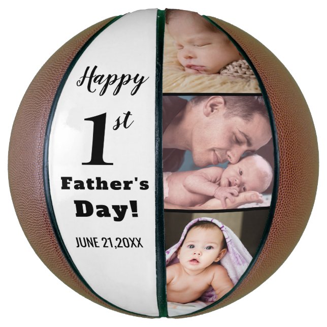 Happy First Father's Day 3 Photo Collage Basketball (Vertical)