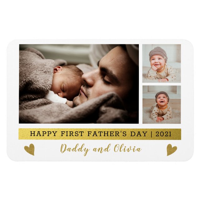Happy First Father's Day 3 Photo Collage   Magnet (Horizontal)