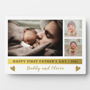 Happy First Father's Day 3 Photo Collage Plaque