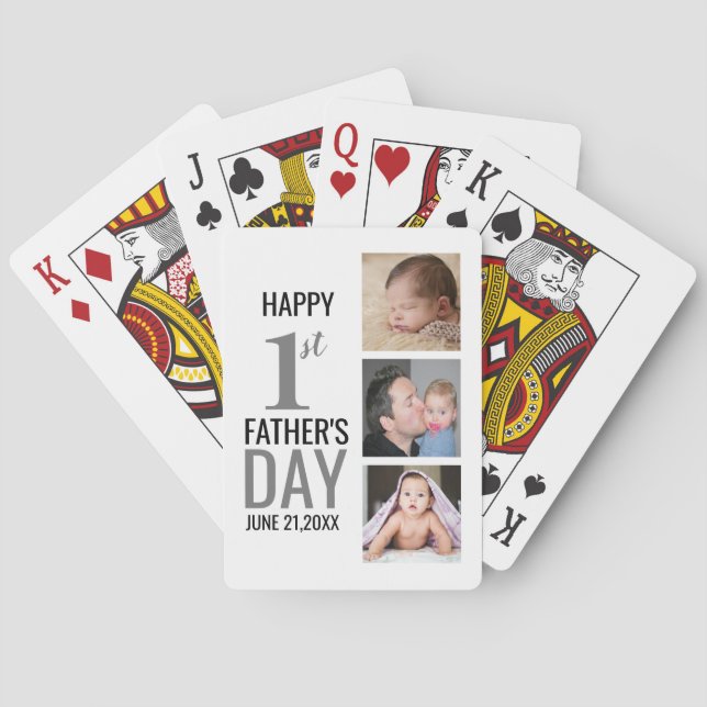 Happy First Father's Day 3 Photo Collage Playing Cards (Back)