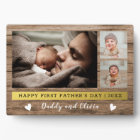 Happy First Father's Day 3 Photo Collage Wood