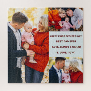 Happy First Fathers Day, 3 Photos &Custom Message  Jigsaw Puzzle