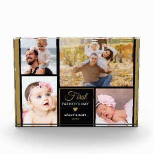 Happy First Father's Day 4 Photo Black And Gold Block