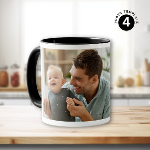 Happy First Father's Day 4 Photo Collage Black Mug