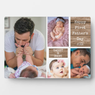 Happy First Father's Day 4 Photo Collage Wood Plaque