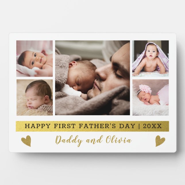Happy First Father's Day 5 Photo Collage Plaque (Front)