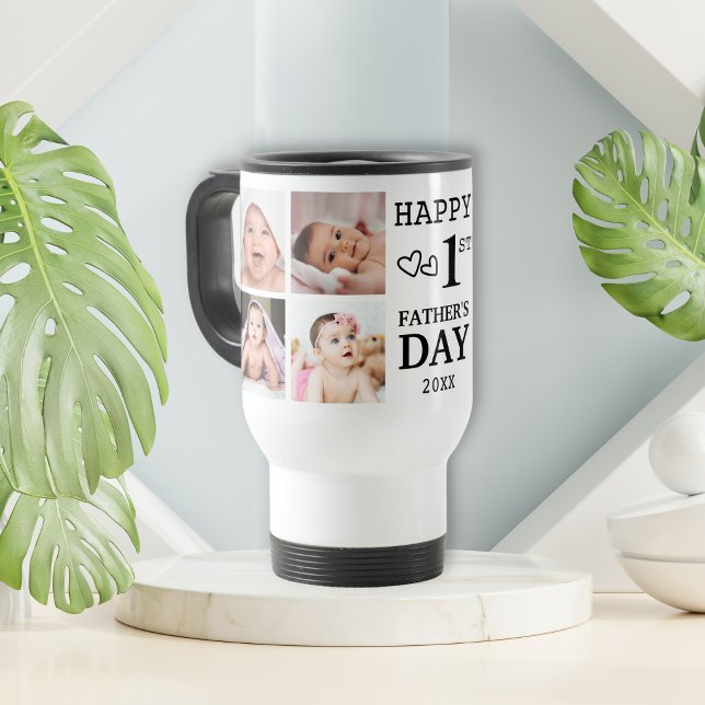 Happy First Father's Day  5 Photo Collage   Travel Mug (First Fathers Day Photo Collage Travel Mug)