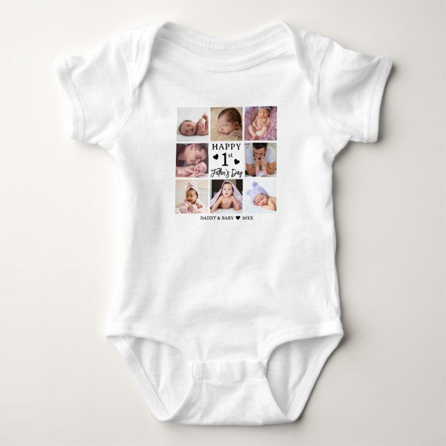 Happy First Father's Day 8 Photo Collage Baby Bodysuit (Front)