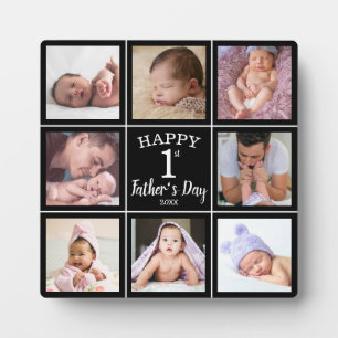 Happy First Father's Day 8 Photo Collage Black Plaque