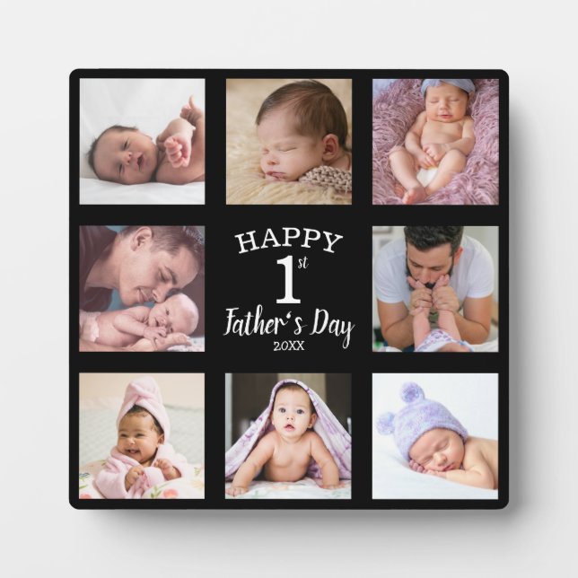 Happy First Father's Day 8 Photo Collage Black Plaque (Front)