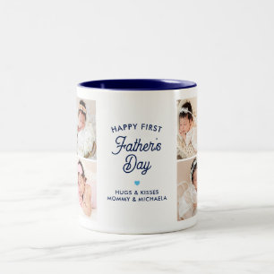 Happy First Father's Day 8 Photo Collage & Message Two-Tone Coffee Mug