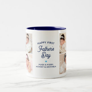 Happy First Father's Day 8 Photo Collage & Message Two-Tone Coffee Mug