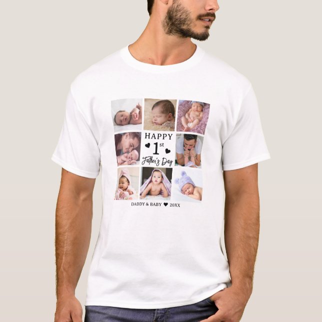 Happy First Father's Day 8 Photo Collage T-Shirt (Front)