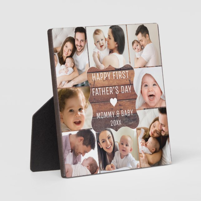 Happy First Father's Day 8 Photo Collage Wood   Plaque (Front)