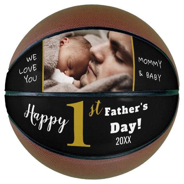 Happy First Father's Day Black Gold Custom Photo   Basketball (Front)