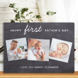 Happy First Father's Day Custom 3 Photo New Dad Plaque<br><div class="desc">Surprise dad this fathers day with a personalised 3 photo plaque. "Happy FIRST Fathers Day " Personalise this dad plaque with favourite photos, message and name.. Visit our collection for the best dad father's day gifts and personalised dad gifts. COPYRIGHT © 2020 Judy Burrows, Black Dog Art - All Rights...</div>